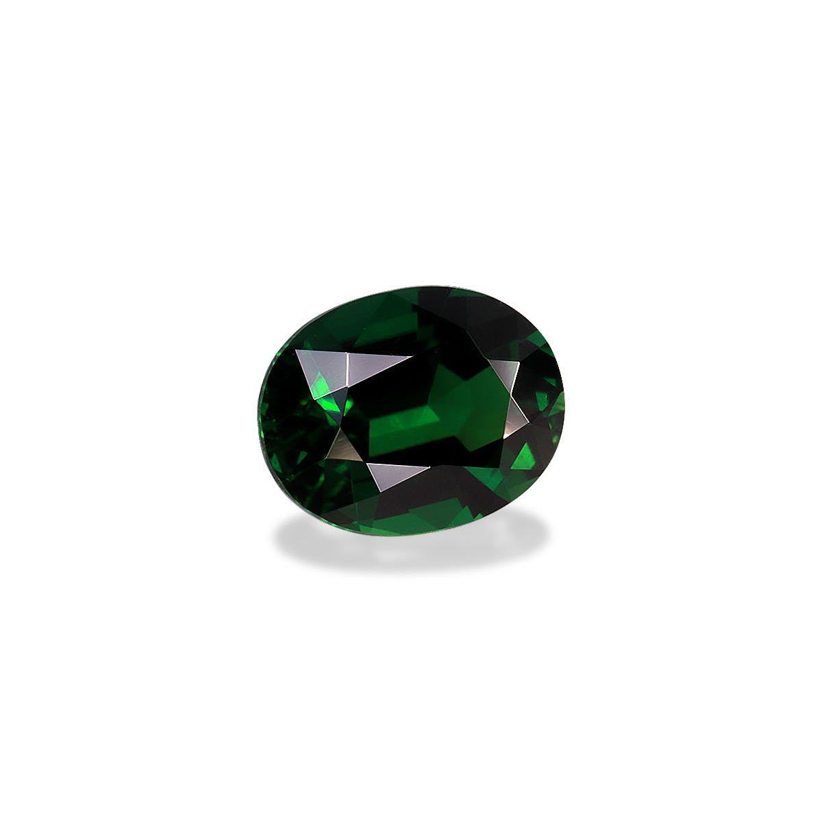La Tourmaline Chrome Bonnot Paris · 2,05 ct est une pierre précieuse vert foncé de taille ovale avec des facettes réfléchissant la lumière, sertie sur un fond blanc avec une ombre subtile en dessous.