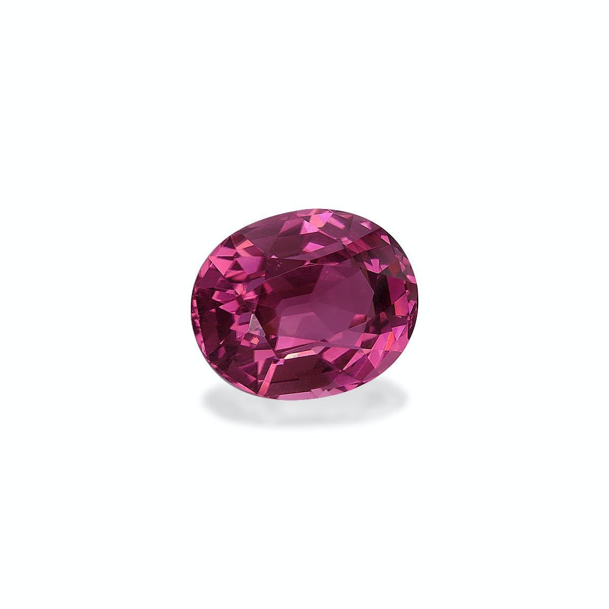 La Tourmaline Rose · 3,31 carats de Bonnot Paris est une pierre précieuse rose vif de taille ovale, sertie sur un fond blanc uni. Ses facettes reflètent magnifiquement la lumière, mettant en valeur ses riches variations de couleurs.