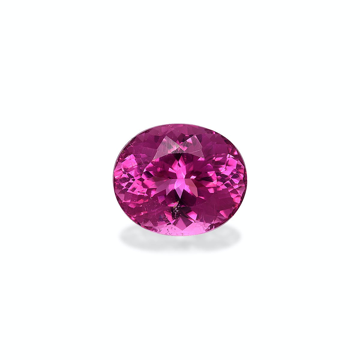 La Tourmaline Rubellite taille ovale de 4,35 ct de Bonnot Paris scintille tandis que ses facettes roses vibrantes reflètent la lumière sur un fond blanc uni.
