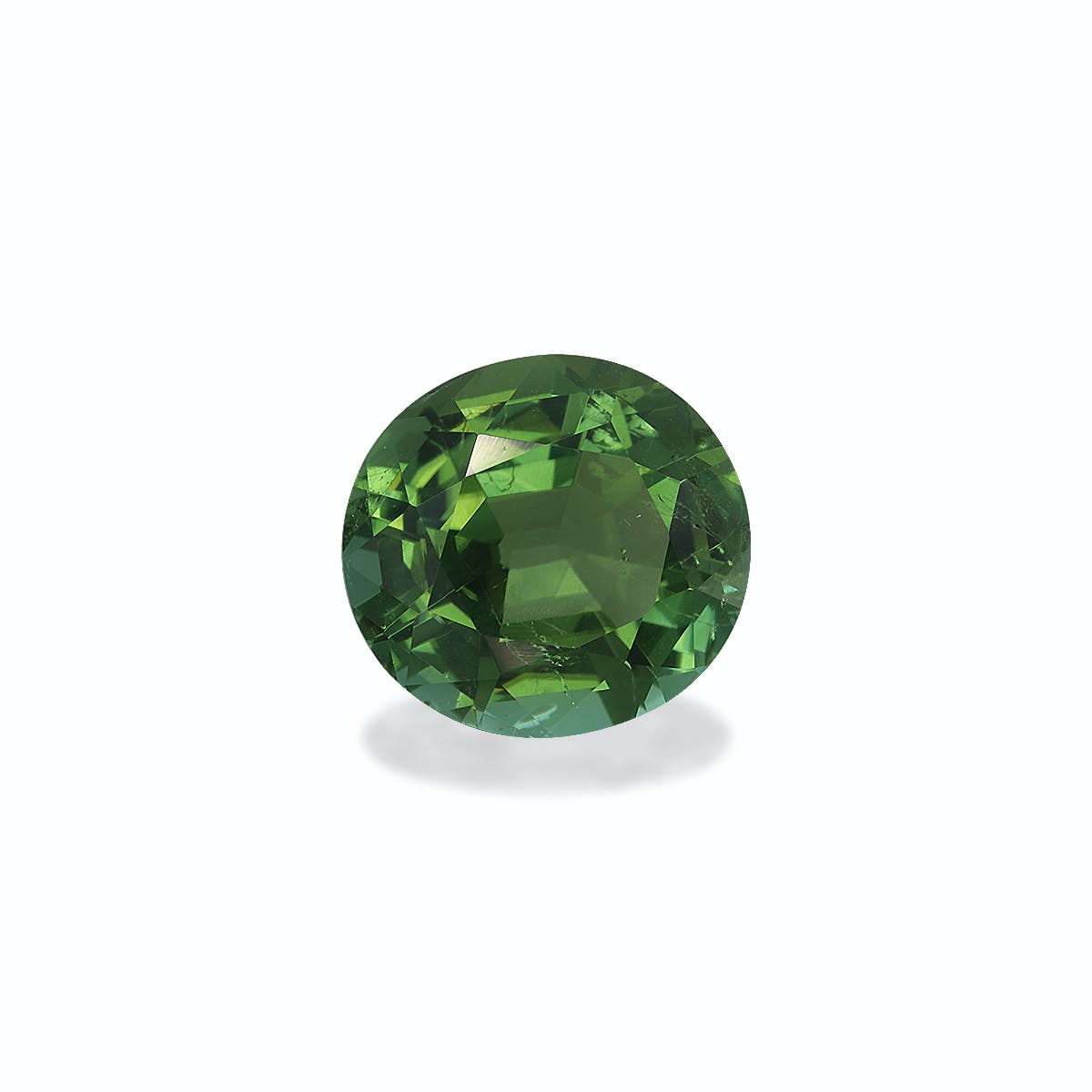 La Tourmaline Verte · 6,67ct de Bonnot Paris est une gemme verte ronde et facettée sertie sur un fond neutre, soulignant son éclat et sa clarté.