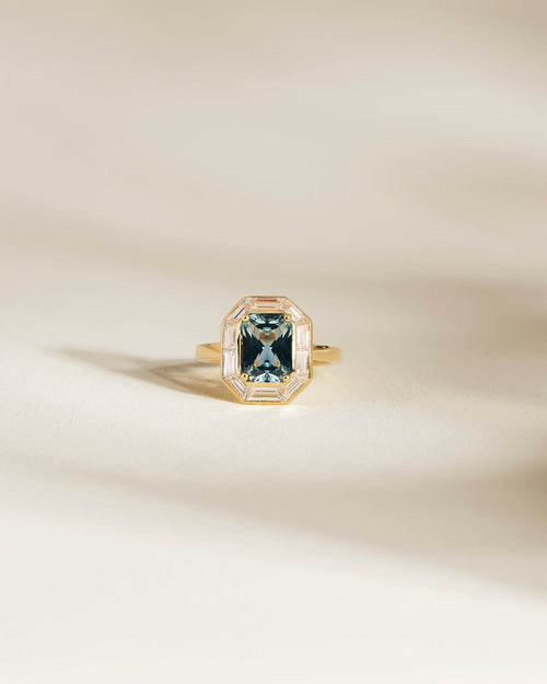 Bague de fiançailles Saphir Teal style Art Déco