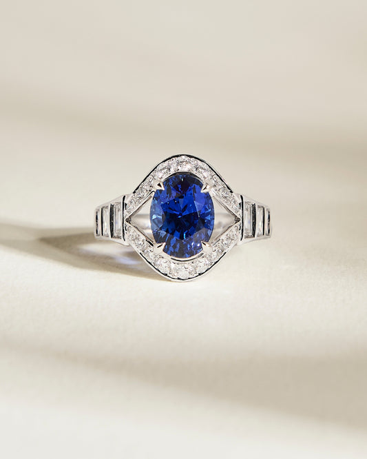 Bague Saphir Bleu et Diamant