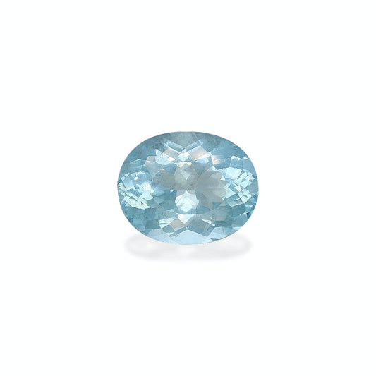 Une pierre précieuse Aigue-Marine brillante et facettée de 5,47 ct de Bonnot Paris avec une teinte bleu clair est sertie sur un fond blanc uni.