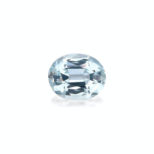 L'Aigue-Marine · 4,82 ct de Bonnot Paris, une pierre précieuse étincelante avec une teinte bleu clair, est présentée sur un fond blanc uni, soulignant sa clarté et ses facettes complexes.