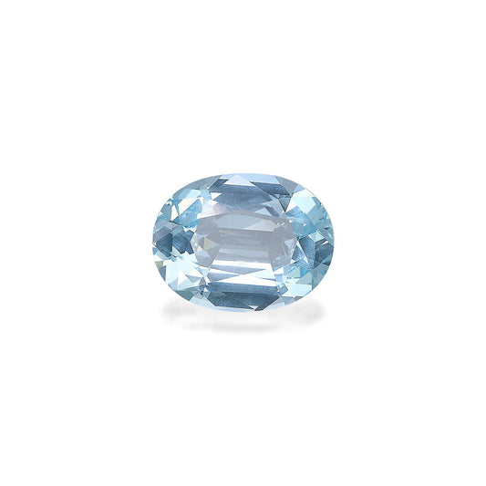 La Bonnot Paris Aigue-Marine, une pierre précieuse ovale de 4,46 ct avec une teinte bleu clair et de multiples facettes, est magnifiquement présentée sur un fond blanc uni comme une superbe pierre précieuse.