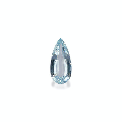 L'Aigue-Marine 1,44 ct de Bonnot Paris est un diamant bleu en forme de poire avec une surface polie qui reflète magnifiquement la lumière, soulignant sa clarté et sa taille sophistiquée sur un fond blanc uni.