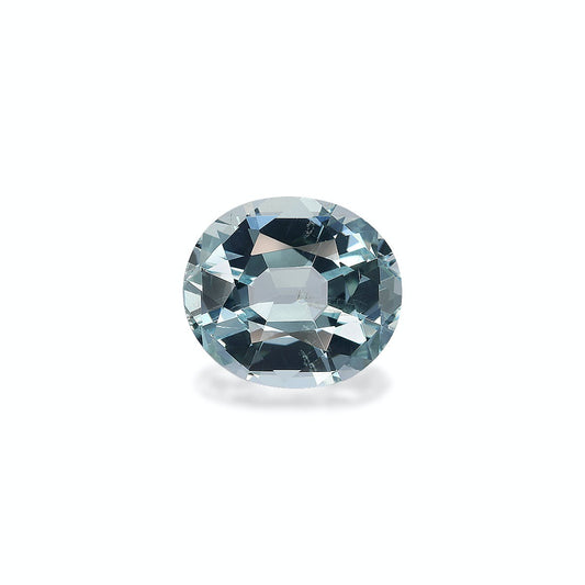 La Bonnot Paris Aigue-Marine, une pierre ovale facettée de 5,32 ct, brille d'une teinte bleu pâle sur fond blanc, soulignant sa clarté et sa brillance comme une superbe pierre précieuse.