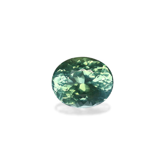 La tourmaline Paraïba de 1,22 carat de Bonnot Paris, avec sa surface verte ronde et facettée provenant du Mozambique, est sertie sur un fond blanc. Chaque éclat met en valeur ses facettes complexes, évoquant le charme envoûtant de la tourmaline Paraïba.