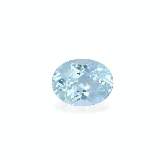 La Tourmaline Paraïba · 0,87ct de Bonnot Paris est une pierre précieuse ovale qui scintille de ses facettes bleu clair sur un fond blanc uni.