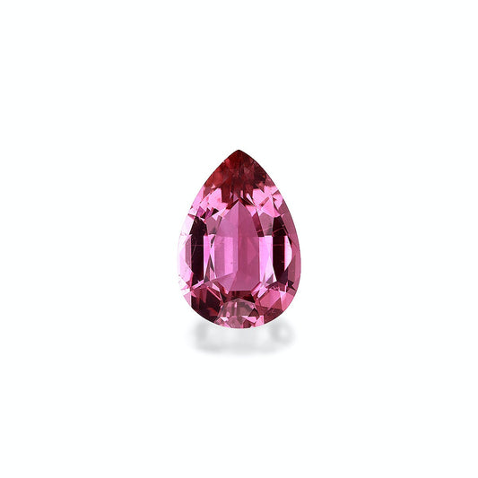 La Tourmaline Rose, une pierre rose facettée de 6,77 carats signée Bonnot Paris, est taillée en poire et brille de mille feux sur un fond blanc uni. Ses facettes reflètent magnifiquement la lumière, sublimant sa teinte vibrante.