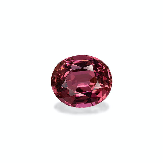 La Tourmaline Rose · 3,66ct de Bonnot Paris est une pierre précieuse rose ronde et facettée sur fond blanc, présentant des teintes allant du rose foncé au magenta en raison des reflets lumineux.