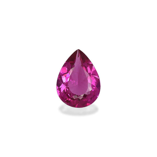 Une Tourmaline Rubellite rose facettée en forme de poire de 0,88 ct de Bonnot Paris sertie sur un fond blanc uni.
