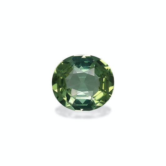 La « Tourmaline Verte · 6,17ct » de Bonnot Paris est une pierre précieuse verte ronde et facettée présentant un motif de taille symétrique qui reflète la lumière dans des tons de vert, sur un fond blanc uni.