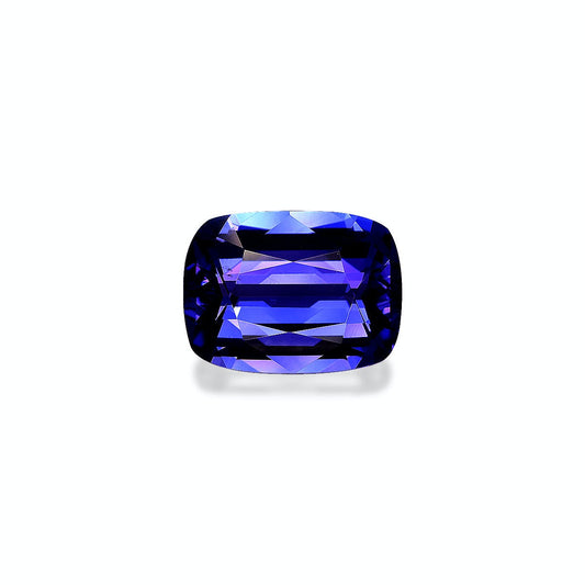 Une Tanzanite rectangulaire facettée · 7,25 ct par Bonnot Paris, affichant une teinte bleu profond et violette sur un fond blanc uni.